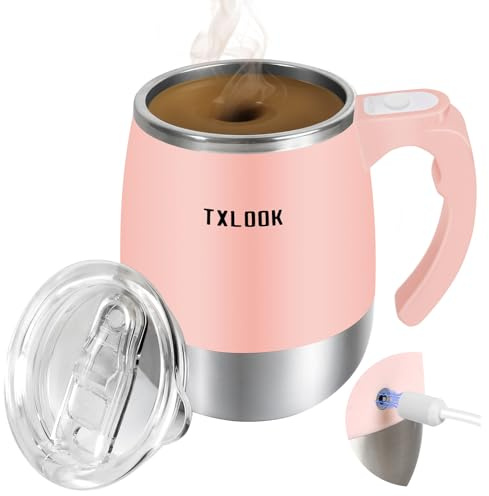 Self Stirring Mug, Rechargeable Automatic Magnetic Stirring Coffee Mug with Transparent Lid, Waterproof Stainless Steel Electric Mixing Cup, Can Stir Milk/Coffee/Cocoa Powder, Suitable for Office/Home