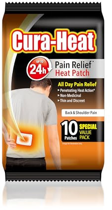 Cura-Heat Back and Shoulder Pain Heat Patch | 10 Patches | Targeted Pain Relief | Pain Relief up to 24h | Penetrating Heat Action