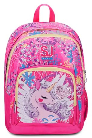 SJ GANG STYLE JAM GANG Zaino Scuola Advanced, Rosa, Unicorn Led, Zaino Doppio Scomparto Con Tasca Porta PC o Tablet, Tasca Porta Borraccia e Organizer, Zaino Scuola Elementare, Zaino Bambina