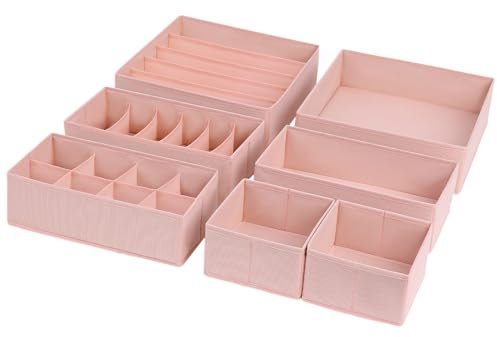DIMJ Aufbewahrungsbox Faltbox - Kleiderschrank Organizer, Schrank und Schubladen Ordnungssystem für BHs, Unterwäsche, Socken, Hemden, Spielzeug, Büromaterial, 7 Stück(Rosa)