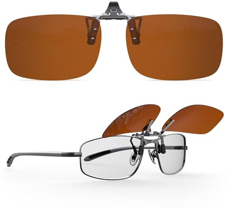 Goiteia polariserade flip-up-glasögon med klämma över receptbelagda glasögon för män och kvinnor|Lätt att sätta på och ta av enhandsfree, Brun flip up (karamell mysig), 57*36mm