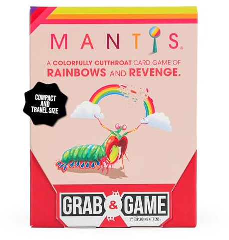 Exploding Kittens - Mantis Grab & Game - Pocket-Sized Party Game with Vibrant Art & Addictive Gameplay, 2-4 Players, Ages 7+, Ideal Travel Game for Families on the Go