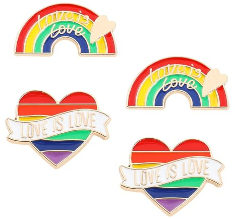 4 Stück Regenbogen Stolz Herz Gestalten Abzeichen Brosche Emaille Anstecknadel，Regenbogen-Stil，Zwei Stile