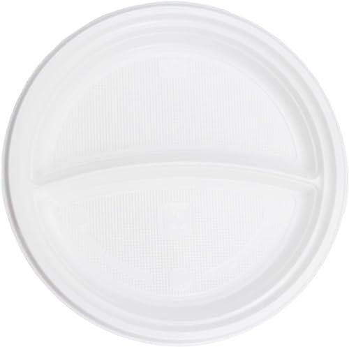 GLOBAL MASTER Plastikteller 200 Stück 2-geteilt/Mehrweg Ø22 cm Plastik Teller Kunststoffteller/Partyteller Partygeschirr Plastikgeschirr Spülmaschinenbeständig