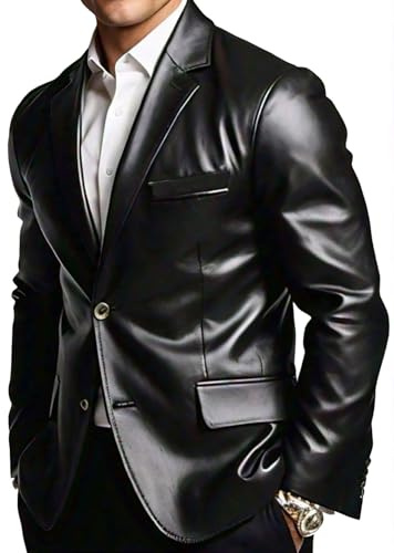 Milano - Chaqueta de piel de cordero clásica con 2 botones para hombre, Negro - Piel auténtica, XL