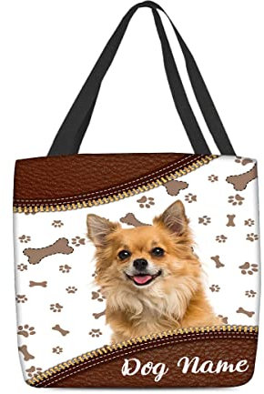 Bolsa De Compra Canva Paño Para Perros Chihuahua Largo Canela Personalizado Bolsa Tela Plegable Bolsos Bandolera Durable Bolso De Mano Para Mujer Para Trabajo Diario, Enfermería, Compras