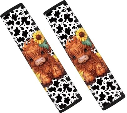 Dreaweet Seat Belt Cover Pad Highland Cow Car Accessories Seat Belt Covers for Kids Soft Seatbelt Covers Cushion Shoulder Strap Pad for Bag Backpack