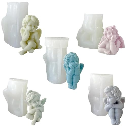 Bangbobi Kerzenformen Silikon - 5er Set 3D Engel Silikonformen zum Gießen als Heimdekoration - Kerzen & Seifen selber machen mit wiederverwendbaren Silikonformen