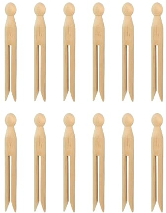 Reicyfang 12PCS Round Wooden Clothespins for Crafts and Laundry, Wood Doll Pins Doll Clothespins Vintage Dolly Clothes Pegs Old Fashioned Wood Clothes Pin for DIY Art Painting Projects Doll Ornaments