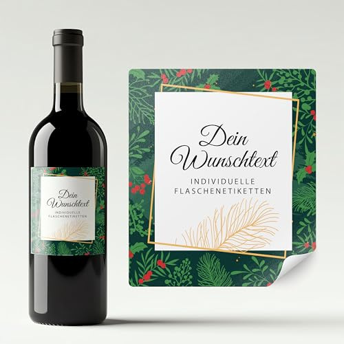 Aufkleber selbst gestalten für Weinflaschen – Flaschenetiketten Weihnachten, Silvester, Neujahr mit eigenem Text – selbstklebend, wasserfest – personalisierte Geschenke mit Namen - BEEREN WEISS