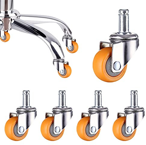 LFONDIGE 5-Zoll-Ersatzräder für Drehstühle (Belastbarkeit 120 kg/5 Stück), orange Nylonor-Räder für Möbel, 2 Standard-Vorbaumodelle verfügbar (11 x 22 mm/10 x 15 mm), Drehgelenke ohne Bremsen/Standsi