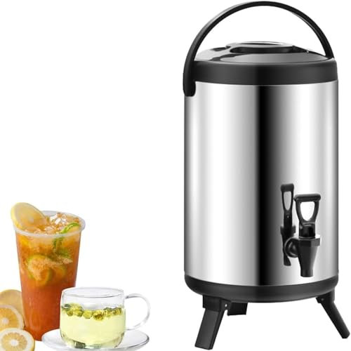 Distributeur de Boissons Isotherme 6L/8L/10L/12L/14L, Seau Thermos Portable en Acier Inoxydable avec Couvercle et Robinet, pour Salon de thé au Lait, café, fête en Plein air, Camping-Car