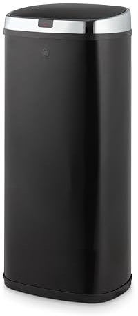 Swan SWKA4516BLK Townhouse Square Sensor Bin with Hands-Free Opening Using Motion Sensor Technology, Bin Liner Retainer Ring, Steel Body, Large 50L Capacity, Black
