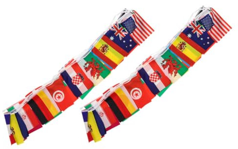 BESTonZON 2stücke Flaggenkette Länder-fahnenkette Internationales Flaggenbanner Partydeko Für Veranda Gartenterrasse Fenster Bars Hinterhöfe Decken Sportstätten Klassenzimmer