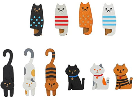 IMIKEYA 10 Mollette in Legno a Forma di Gatto, Resistenti, Clip per Foto e Memo Perfette per Decorare e Organizzare Stile