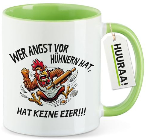 Huuraa Kaffeetasse Angst vor Hühnern, hat keine Eier grimmiger Hahn Geschenk