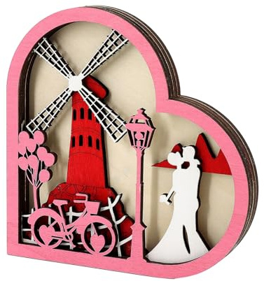 Xinsheinelry Valentines Day Wood Windmill Wheel Table Centerpiece Decoration Freestanding Heart Ornament for Wedding