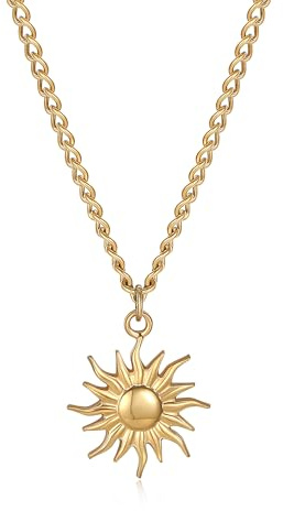 GINAZL Necklace for Men, Gold Plated Stainless Steel Sun Necklace Chain Mens Necklaces (SG)