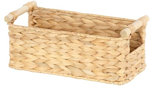 Ezvsevuo Cestino Portaoggett - Cesta Vimini con Coperchio in Rattan Intrecciato Fatto a Manograss - Cesto Vimini per Bagno, Soggiorno, Decorativo, Cestino Portaoggetti Multiuso - 30 x 13 x 15 cm