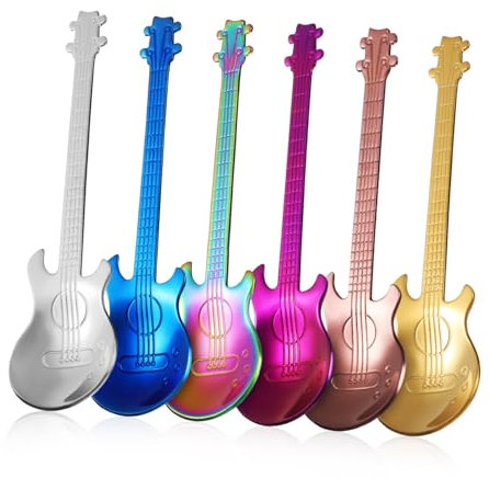 FUNOMOCYA 6 Stück Teiliges Gitarrenlöffel Bunte Kaffeelöffel für Musiker Kreative Esslöffel mit Feinem Finish für Desserts Getränke
