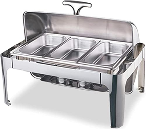 JKJZSALJ Chafing Dish,Set di Chafing in Acciaio Inox,Set di Scaldavivande in Argento per Buffet,Set di Scaldavivande Rettangolari,per Buffet,Catering,Cucina,Feste,Three Grid