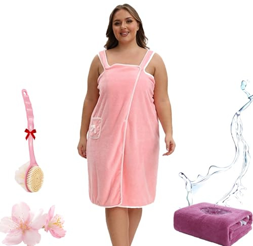 Qosneoun Tragbarer Duschrock für Damen in Übergröße, Wasseraufnahme, Schnell Trocknende Schönheit, 2-knopf-Design, mit Badetuch-Nachthemd, Tasche für Zuhause, Hotel (Leuchtend pink, 90 * 150 cm)