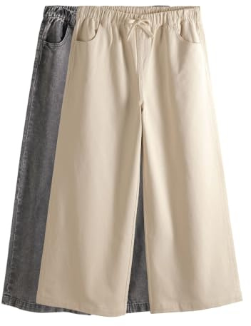 THE SET Femme Jean Large léger à Enfiler, Lot de 2 | Coupe standard, Taille mi-haute, Cordon de serrage, Jambe large