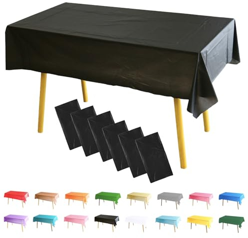 MOMAHUA 6 Packs Noir Nappes,137x274cm PEVE Nappe de Table Rectangulaire,Nappes Imperméables pour Fête Anniversaire,Picnic,Exterieur,Jardin,Mariage,Noël,Halloween