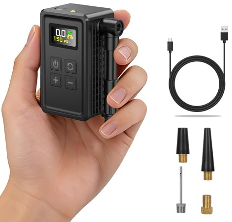 Lafisun Mini Fahrradpumpe Elektrisch mit Manometer, Tragbare Fahrrad Luftpumpe Elektrisch Max 150 PSI, Auto-Stopp, Mini Kompressor Fahrrad mit Presta- und Schrader-Ventil für Rennrad, Mountainbike