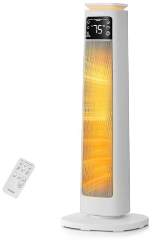 Calentador para Habitaciones Grandes, FOHERE Calentador Eléctrico de 24 con Termostato y Mando, Oscilación de 70°, Temporizador 12H y Doble Protección, Modo Ventilador para Dormitorio, Oficina, Hogar