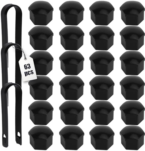 QUOTRE 60 Pièces Capuchons de Boulons de Roue Cache Boulon 17 mm avec 3 Outil Demontage, Hexagonal Chrome Capuchon D'écrou de Roue pour Voiture, Noir