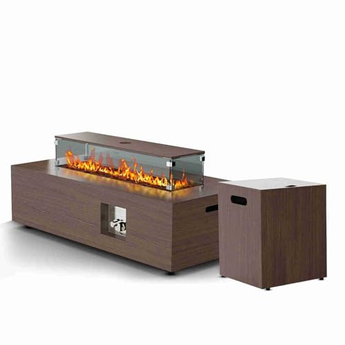 Gas Feuerstelle Tisch mit Glaswindschutz für Terrassengarten Hinterhof Brown