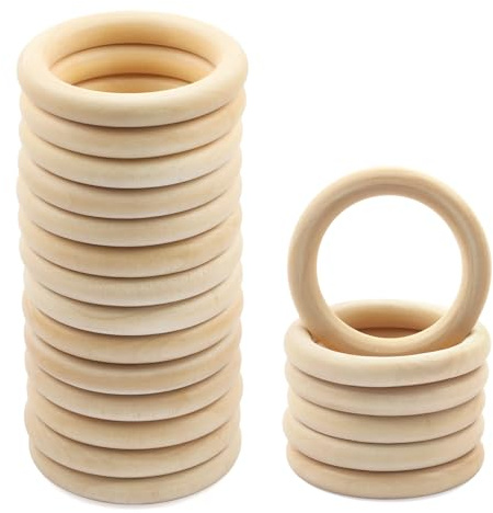 Holzringe, 20 Stück Makramee Holzring Hölzern, Natürlich Holz Ringe, Holzringe Zum Basteln Baby, Upgrade Naturholzringe, Holz Beißringe Kreis für DIY Schmuck, Handwerk (70MM)