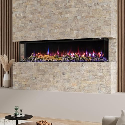 Warmiehomy Electric Fire 50inch/125cm Insert Media Wall Fireplace with APP & Remote Control, 12 LED Flame Effect & 7 Backlight Support, Child Lock & Overheat Protection