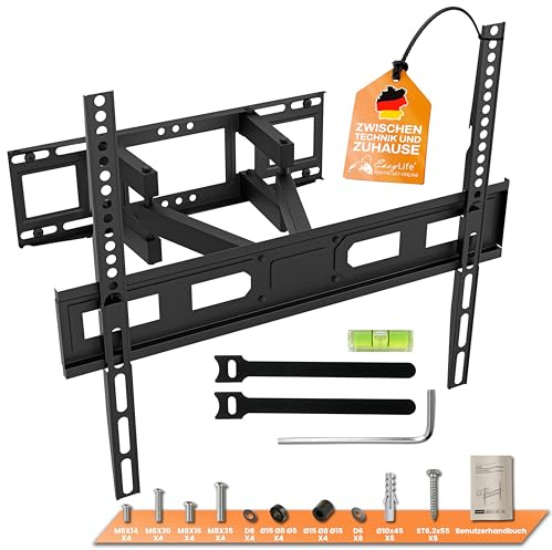 EasyLife FlexMount E80 Dual TV Wall Mount 37-80 Inch - Double Swivel Arms, Tilting, VESA 600 x 400, up to 40 kg, Full Motion Bracket for TV - Flat on the Wall, Includes Cable Guide