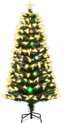 COSTWAY 150 cm Künstlicher Weihnachtsbaum mit Beleuchtung, Tannenbaum mit 8 Lichtmodi, 170 Zweigspitzen, 20 Schneeflocken, Sternspitze, Christbaum in Glasfaseroptik, Kunstbaum Weihnachten für Zuhause
