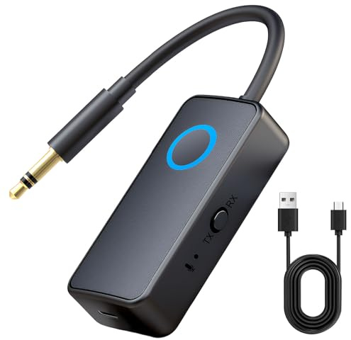 Bluetooth 5.4 Transmitter Receiver, 10H Long Playtime, Dual Connection, | Mic for Calls, 2-in-1 Wireless Aux bluetooth Adapter 3.5mm with for TV, HiFi, Airpods, Headphone, Speaker