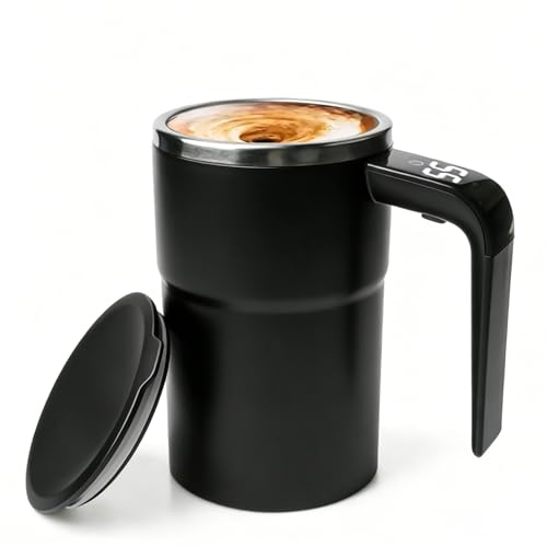 Tazza auto-commovente, 380 ml, con indicatore di temperatura, tazza da caffè intelligente, miscelazione automatica, tazza magnetica per proteine del caffè, nero