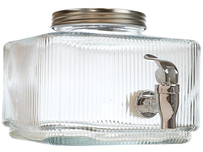 HOME DECO FACTORY - KV7436 - Distributeur de Boisson 3L Design Strié Élégant - Idéal pour Apéritifs et Cocktails - avec Large Bouchon pour Glaçons et Fruits - Transparent - 3L - Transparent