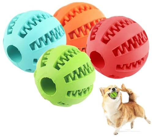 katmerio 4 Stück Hundespielzeug Ball, Hundebälle, Hundespielzeug Intelligenz Ball, Naturgummi Hund Feeder Ball für Kleine Mittelgroße Große Hunde Zahnreinigung (5cm)