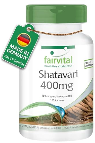 fairvital Shatavari 400mg Kapseln, 180 Kapseln, HOCHDOSIERT, 400mg pro Kapsel, VEGAN, Asparagus racemosus, Indischer Spargel
