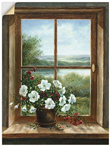 ARTland Wanddeko Wandtattoo selbstklebende Vinylfolie Fensterblick Fenster Blumen Stillleben Botanik Malerei T5ZB