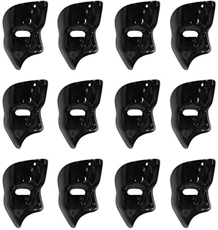 Beistle 12-Piece Phantom Masks in Black, Half-Face Masquerade Masks, Halloween Costume Party Accessories, Theater Costume Accessories