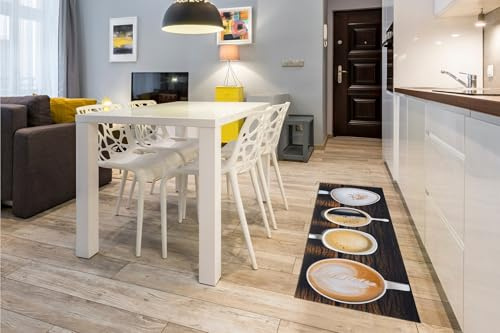 andiamo Teppich Läufer Kitchen mit ruschhemmender Rückseite - Küchenteppich PVC Küchenläufer Flur Läufer Teppichläufer 50 x 150 cm Kaffeetassen