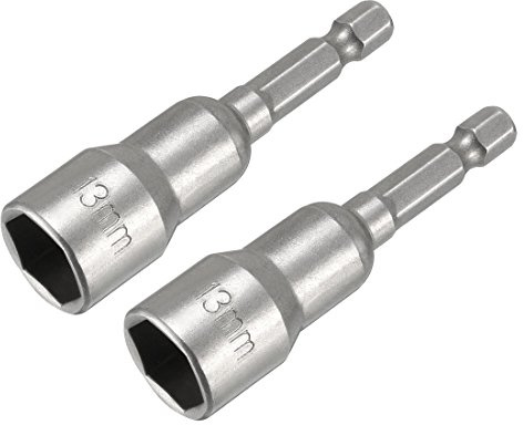 Sourcingmap Magnetic Nut Setter Driver Drill Bit 13mm 65mm Length 2 Pcs | 1/4 Quick-Change Hex Shank,Metric,Sandblasting