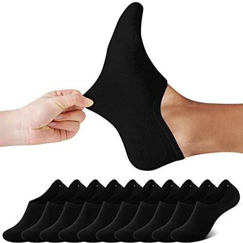 FALARY Calzini Fantasmini da Donna Uomo Corti Sneaker Invisibili Calze 10 Paia in Cotone Traspirante Sportive con taglio basso Antiscivolo-nero-4346