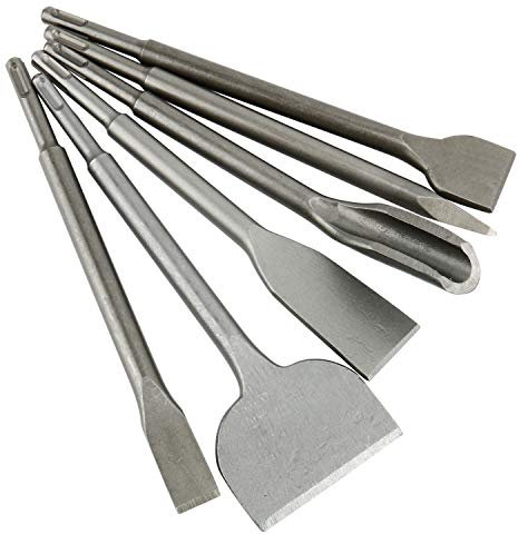 YaeTek SDS Plus Hammer Drill Chisel Set 6pcs With Tile, Gouge, 2pc Wide, Flat, and Point Chisels - Rotary Hammer SDS Plus Bits Set