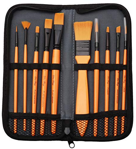 nuoshen Acrylic Paint Brush Set - 10 Brushes in Wallet ，Ideal Paint Brush Set Perfect for Beginners, Professionals and Artists