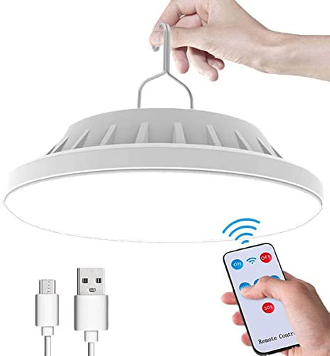 WholeFire Lampadina da Lavoro Sospensione, Lampada da Campeggio Solare USB Ricaricabile con Telecomando, Lampada da Esterno IPX7 Impermeabile Luce Esterna Portatile da Campeggio Giardino Barbecue
