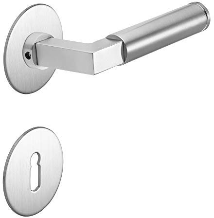 Drückergarnitur Bauhaus | 2 mm Klebe-Flachrosetten | V2A Edelstahl matt (BB (Buntbart))